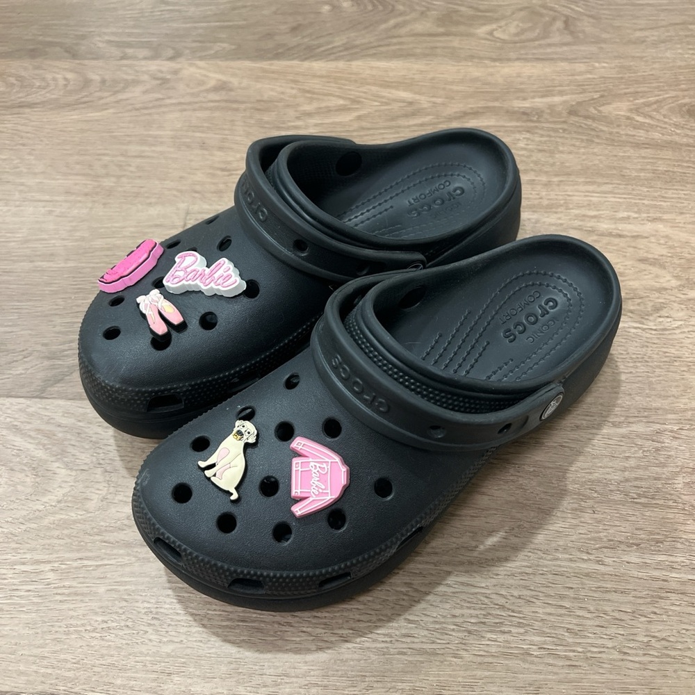 Crocs Black Clogs with Pink Accents